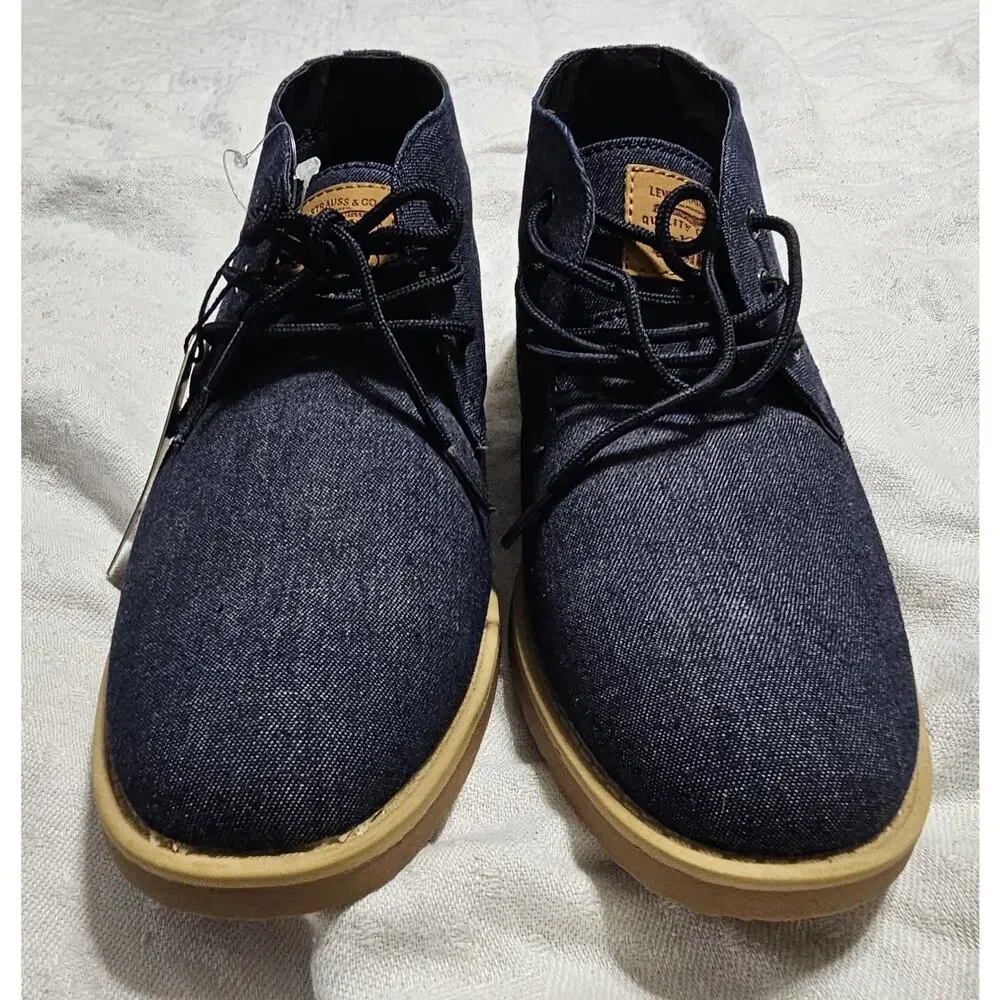 Levi's Men's Denim Chukka Boots Blue Dark Wash Desert Shoes Tan Sole Size 9 NWT